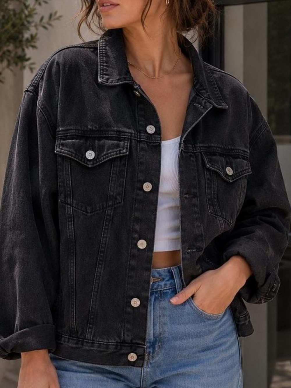 Princess Polly Over-Sizes Black Denim Jacket - S/M